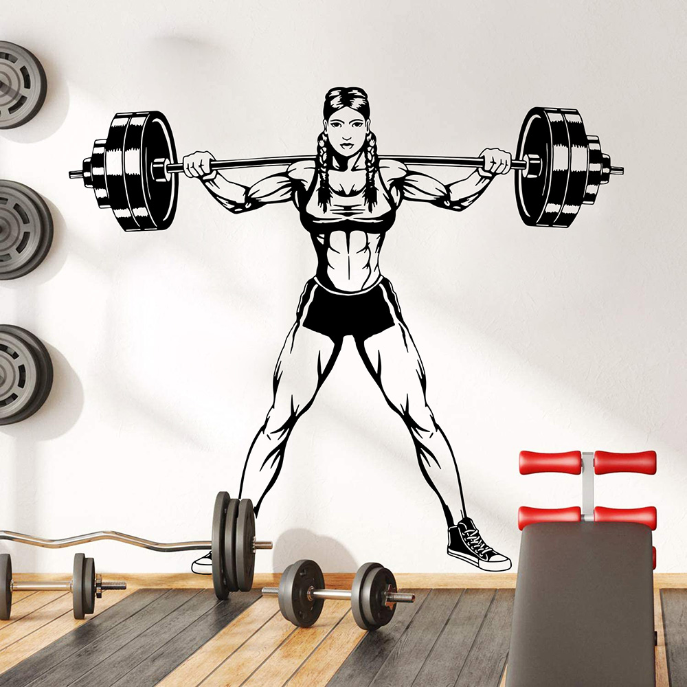Home Gym Wallpaper - Large Gym Woman Dumbbells Wall Decal