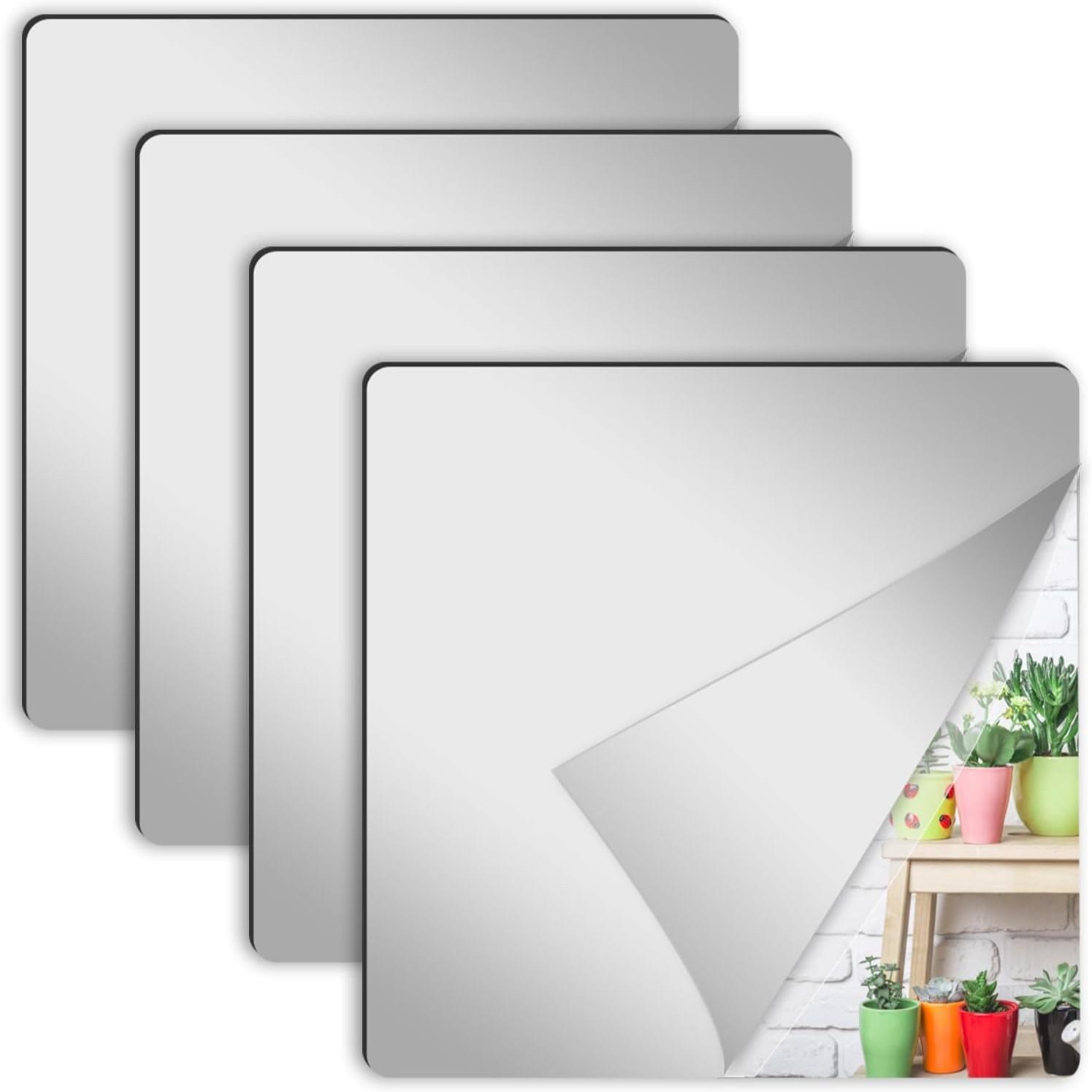 Home Gym Wallpaper - 4Pcs Acrylic Mirror Wall Stickers Square