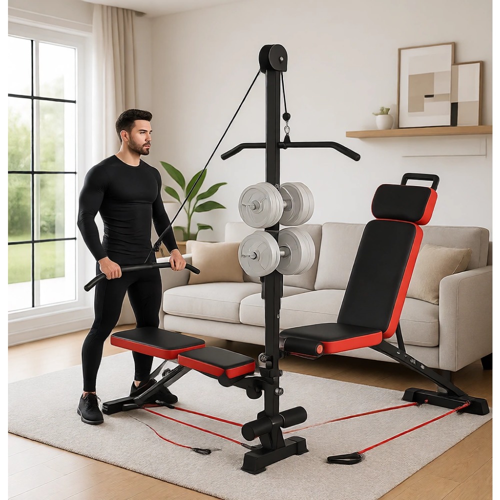Home Gym Weights - Multi-Functional Weight Bench with Pulley System